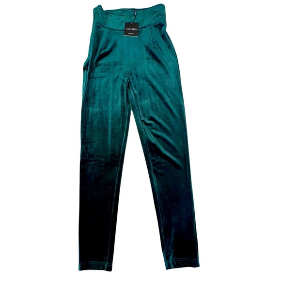 JLUXLABEL Size Medium Noir Ultra High Waist Skinny Emerald Green Velvet Pants - Picture 3 of 11